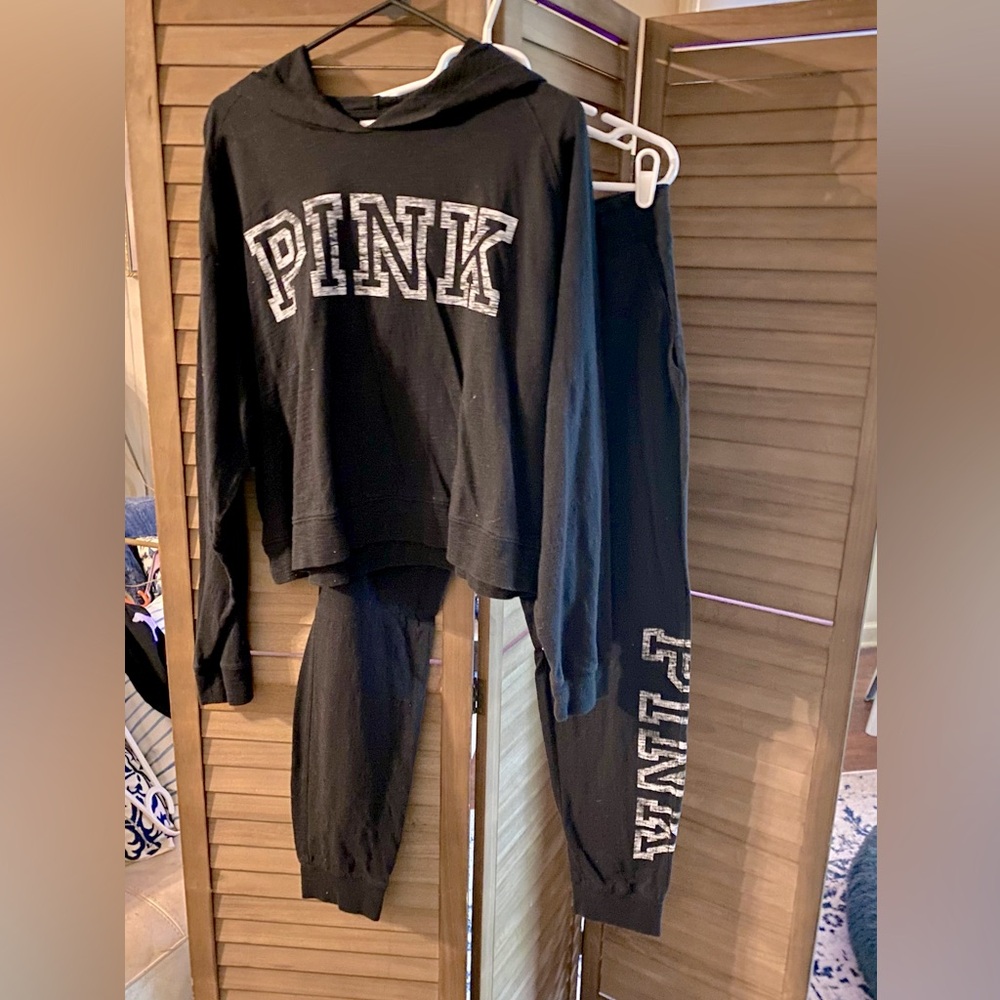 PINK Victoria's Secret Black hoodie and jogger set.